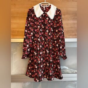 H&M Black and Pink Floral Dress with White Collar